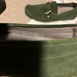 Mens green suede Ferragamo loafers